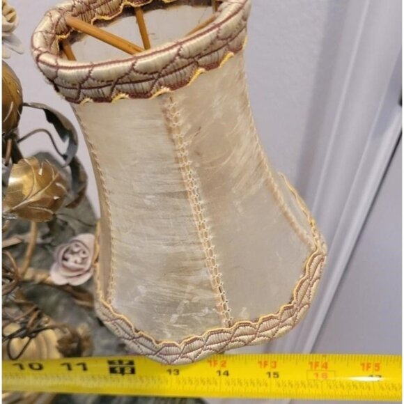 Antique French Tole 2 Arm Candelabra Bird Cage Lamp With Porcelain Flowers & Sil - Picture 4 of 6